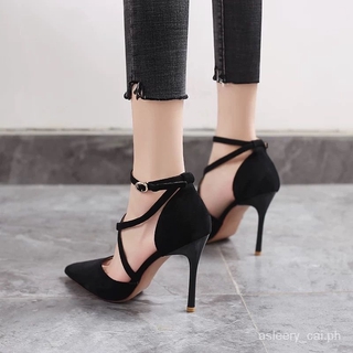 , ready stock✨High-Heeled Shoes Strap Buckle Stiletto Heel