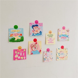9 Sheets INS Cartoon Cute Bear Postcard Single Side Oil Painting Decoration Card DIY Background Wall Sticker Gift Greeting Cards