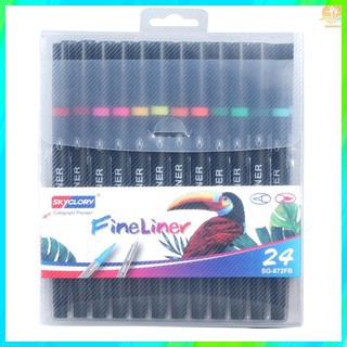 M^M COD SKYGLORY 24 Colors Dual Tip Brush Pens with 0.4mm Fineliner & Fiber Brush Tip Art Markers Water Based Ink Color Pens Supplies
