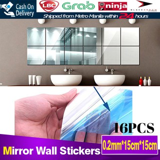 16Pcs Mirror wall sticker Square Self Adhesive Stickers