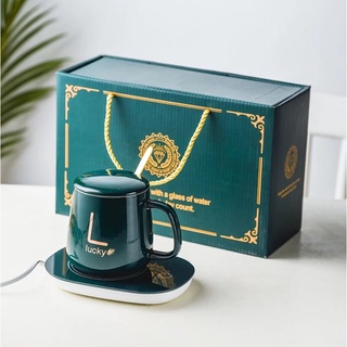 Nordic Lucky Ceramic Coffee Cup Mug Office use Automatic Heating pad insulation keep warm feature