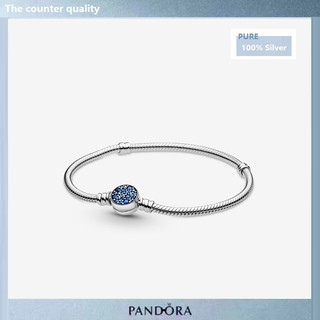 Pandora Moments Sparkling Blue Zirconia Disc Clasp Snake Chain Bracelet