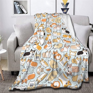 Corgi Puppy Fleece Flannel Throw Blanket Travel Quilt Warm Lightweight Plush Blanket for Couch Bed