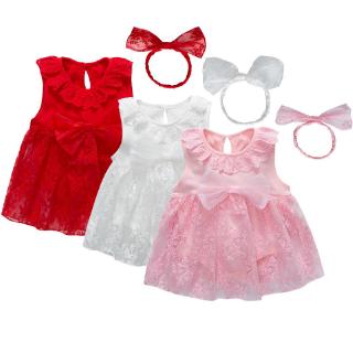 Baby Dress Set 0-12M Newborn Baby Girl Bodysuit dress+Headband Outfit Set Lace Princess Clothes