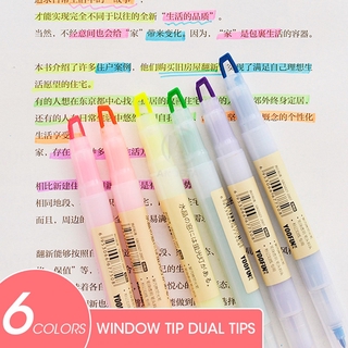 Andstal 6 Colors/set Unique Window Tip Pastel Color Highlighter Pen Dual tips Soft Color for school marker Stationery hilighter (1)