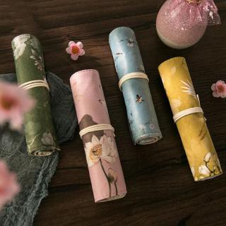 Vintage School Pencil Case for Girls Canvas Roll Up Pouch Portable Storage Pen Box Stationery Supplies