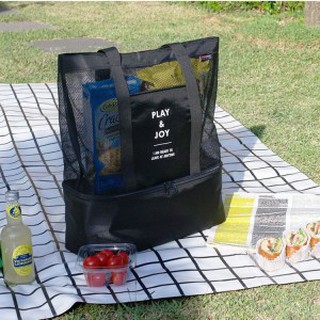 Travel Portable Mesh Tote Cooler Beach Bag Picnic Warmer Bag