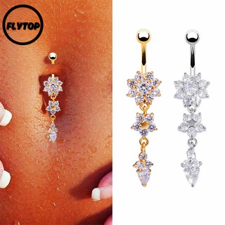 FT| Beauty Crystal Flower Dangle Navel Belly Button Ring Body PiercingJewelry