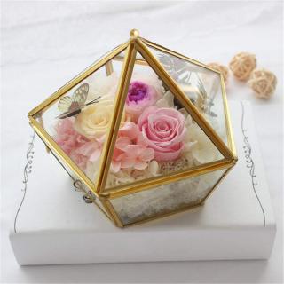 Nordic Geometric Transparent Glass Flower Room Container Wedding Ring Jewelry Polygon Storage Box