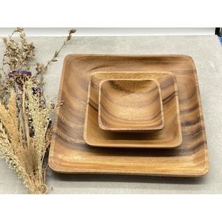 3pc Set Wooden Square Plates