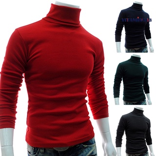 Men's Long Sleeve Turtleneck Casual Slim Solid Color Knit Pullover Tops
