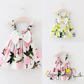 ♛loveyourself1♛-Toddler Infant Kids Baby Girls Summer Floral Lemon Bowknot Dress