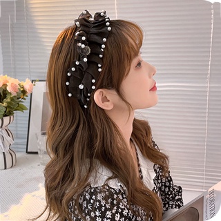 New Lace Headband Yarn Wide Pearl Hair Band Elegant French Hair Accessories