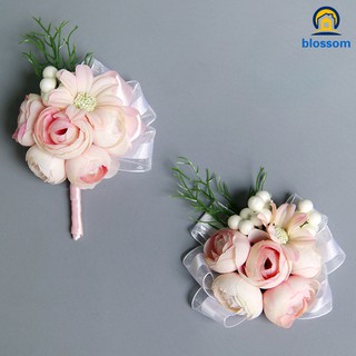 Bride Corsage Artificial Wedding Flower Lace Leaves Decoration Bridesmaid Wrist Flower (2)
