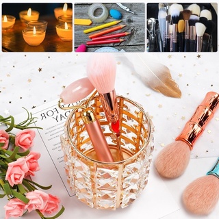 Crystal Jewelry Storage Box Metal Makeup Brushes Collector Box Office Pen Pencil Comestics Tools Organizer Candle Flower Holder