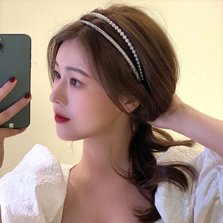 Retro Double Layer Zircon Pearl Hairhoop Korean Fashion Pearl Metal Headband Hair Band Women Hair Accessories