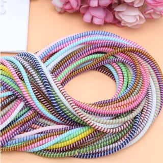 140cm 2in1 Spiral Charger Earphone Cord Cable Protector Saver Cover Wire Winder Protector