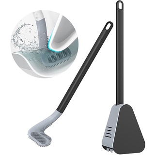 Toilet Brush 361 Golf Toilet Brush Holder Set, Flexible Silicone Toilet Bowl Cleaning Brush Bathroom Long Handled Toilet Cleaner Brush Wall Mounted Without Drilling Quick Drying