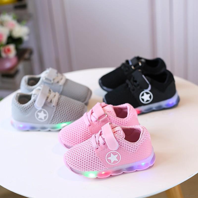 Kids Shoes Cute Children Net Breathable Sneakers LED Light Running Sports Shoes