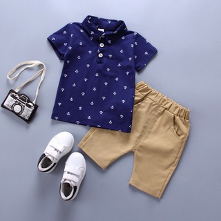 Baby Boys Anchor Pattern Button Down Tops+Shorts (4)