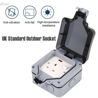 AHOUR Weatherproof Wall Switch Socket UK Standard Switch Case Electrical Outlet 1 Gang Garden IP66 Dustproof Socket Box Outdoor With LED Light
