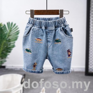 Children's Thin Shorts2021Boy's Western Style Embroidered Dinosaur Jeans Children Toddler Baby5Pants