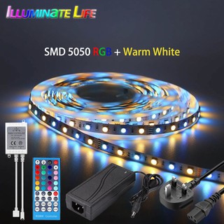 5M 10M 60LEDs/m SMD 5050 RGBWW LED Strip Set 40Key IR Remote 12V Waterproof Non-Waterproof Fita Flexible Neon Tape