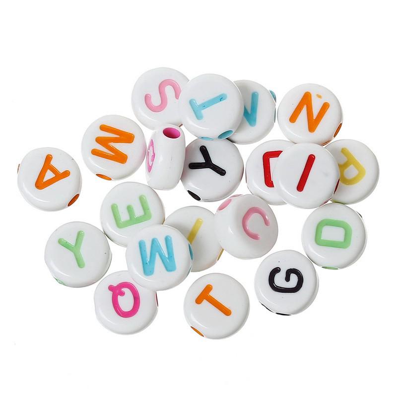 1000PCs Multi-color Acrylic Beads Carved Letters/Alphabets 7 x7mm Jewelry Making