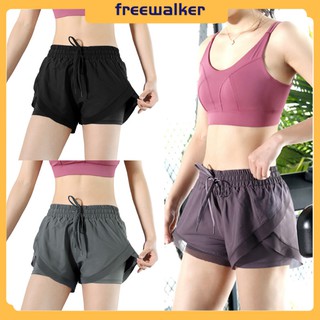 2-in-1 Women High Waist Yoga Shorts with Liner Quick Dry Sport Running Fitness Athletic Shorts with Phone Pocket