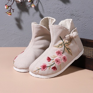 【 Tang 】 Girls Embroidered Boots Shoes, Cotton Breathable Children's Shoes