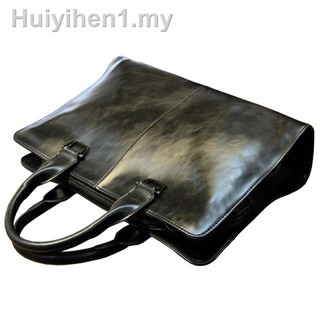 ins▤Men s bag stereotypes business bag briefcase men s handbag horizontal casual leather bag compute