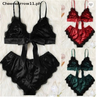 【CheeseArrow11】 Underwear Sleepwear Sets Lenceria Sling Bra Set Sexy Satin Lace Lingerie [PH]
