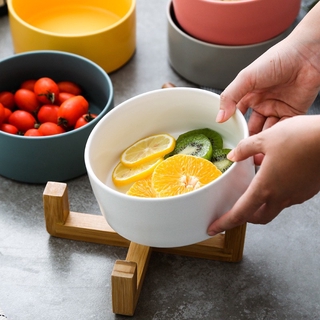 【Ready Stock】Nordic creative tableware bowl of instant noodles bowl of fruit salad dessert dried fruit bowl snack bowl ceramic tableware ceramic bowl with a wooden frame (2)