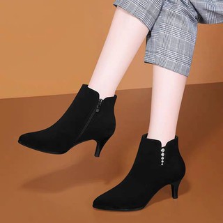 Short boots women's spring, autumn and winter high-heeled shoes fashion frosted and velvet stiletto short boots