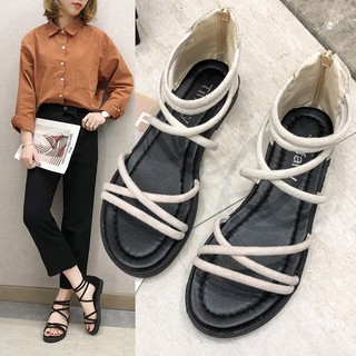 Women's Roman Flat Sandals Slippers Soft Sole Strap Korean Style Fashionable Sandals for Women