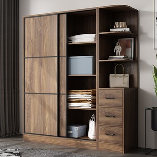 Sliding door wardrobe home bedroom modern simple solid wood rental room economical assembly children s large wardrobe<