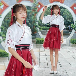 Women Vintage Blouse and Skirt Set Chinese Traditional Costume Uniform Suit Hanfu Japanese Kimono Fa