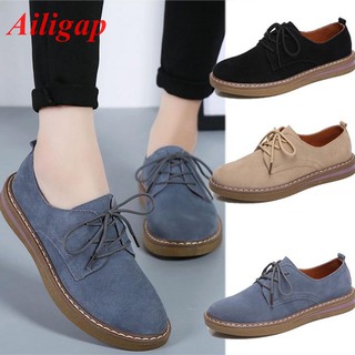 Ailigap Casual Women's PU Leather British Style Brogue Round Toe Lace Up Oxfords Shoes