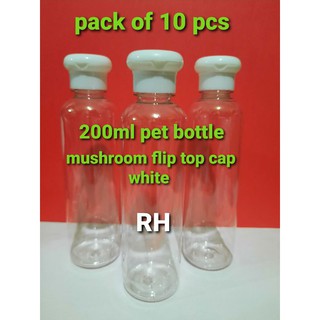 200ml pet bottle with mushroom flip top cap white pack 10 pcs
