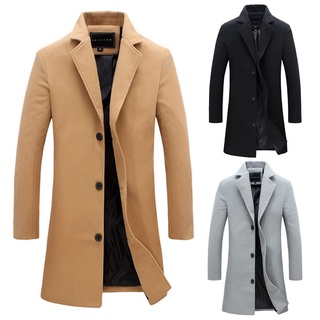 *COD* Fashion Winter Men's Solid Color Trench Coat Warm Long