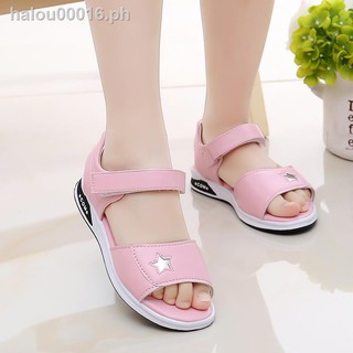 ☎Girls sandals, new soft-soled beach shoes, Korean version, big kids flat-soled student breathable princess sandals