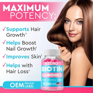 Azero Biotin Gummies for Hair Skin & Nails health supplements Anti-hair Loss Vitamins 60 caps