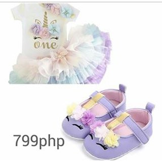 Baby Girl Unicorn Dress Shoes Set Tutu Romper Headband Birthday Purple Infant Multi Color Girls SBW