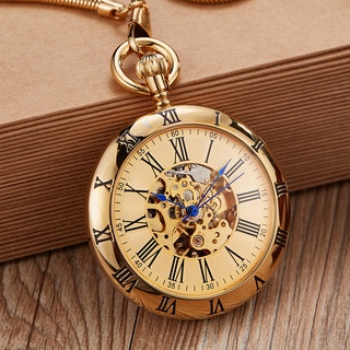 Copper Transparent Smooth Steampunk Vintage Mechanical Pocket Watch Necklace Skleleton Fob Watch Mal (1)