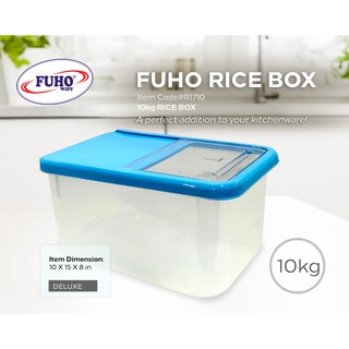 Fuho 10 kg. Rice Container / Rice Box without scoop(storage, food keeper, plasticware) - Blue Cover