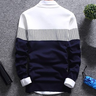 Korean Men Pullover Sweater Autumn Casual Striped Color Block Knitwear (4)