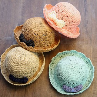 HIIU Bow Straw Hats Baby Girls Hats For Sun Summer Cap Beach Caps (1)