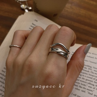 ☍₪Korea 925 sterling silver fashionable simple irregular plain ring ring niche design index finger r