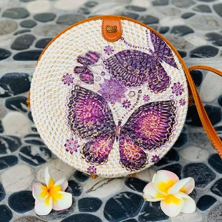 Purple Butterfly, 100% AUTHENTIC BALI RATTAN BAG - Free Shipping & COD