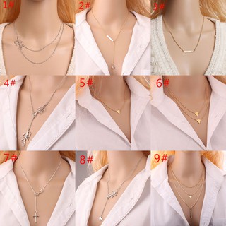 （Ready Stock）Cross Tree Leaf Multi Style Necklace Bird Double Layer Necklace S